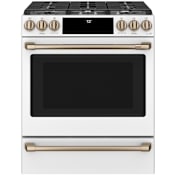 Cafe 30 Inch Wide 5.6 Cu. Ft. Slide In Gas Range with Griddle and Convection Matte White / Brushed Bronze