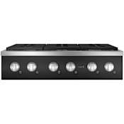 Cafe 36 Inch Wide 6 Burner Natural Gas Rangetop with Multi-Ring Burner Matte Black / Brushed Stainless