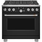 Cafe 36 Inch Wide All-Gas Professional Range with 6 Burners and True Convection Oven Matte Black / Brushed Stainless