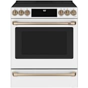 Cafe 30 Inch Wide 5.7 Cu. Ft. Slide In Induction Range with Convection and Warming Drawer Matte White / Brushed Bronze