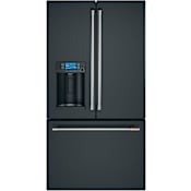 Cafe 36 Inch Wide 22.2 Cu. Ft. Counter Depth French Door Refrigerator with Turbo Cool and Hot Water Dispenser Matte Black / Brushed Stainless