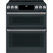 Cafe 30 Inch Wide 7 Cu. Ft. Slide In Double Oven Induction Range with Convection Matte Black / Brushed Stainless