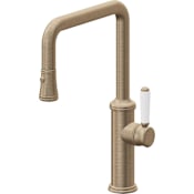 California Faucets Davoli 1.8 GPM Single Hole Pull Down Kitchen Faucet with 35 Series Handle Antique Brass Flat