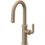 California Faucets Descanso 1.8 GPM Single Hole Pull Down Bar Faucet with Knurled Lever Handles Antique Brass Flat