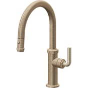 California Faucets Descanso 1.8 GPM Single Hole Pull Down Low Spout Kitchen Faucet with Lever handle Antique Brass Flat