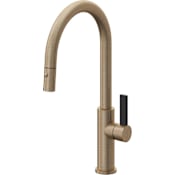 California Faucets Corsano 1.8 GPM Single Handle Single Hole Pull-Down Spray Kitchen Faucet With High Arc Spout Antique Brass Flat