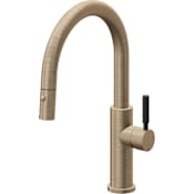 California Faucets Corsano 1.8 GPM Single Hole Pull Down Kitchen Faucet with BST Series Handle and Low Arc Spout Antique Brass Flat