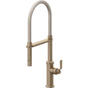 California Faucets Descanso Works 1.8 GPM Single Hole Pre-Rinse Pull Down Kitchen Faucet - Includes Escutcheon Antique Brass Flat