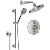 California Faucets Tiburon Thermostatic Shower System with Shower Head, Hand Shower, Slide Bar, Shower Arm, Hose, and Valve Trim Satin Nickel
