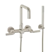 California Faucets Bolsa Wall Mounted Tub Filler with Built-In Diverter and Tiburon Series Cross Handles - Includes 1.8 GPM Hand Shower Satin Nickel