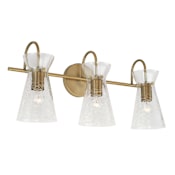 Capital Lighting 3 Light 24" Wide Bathroom Vanity Light with Crackle Glass Shades Aged Brass