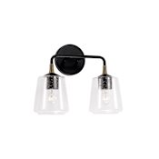 Capital Lighting Amara 2 Light 14" Wide Bathroom Vanity Light Matte Black with Brass