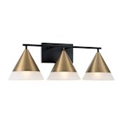 Capital Lighting Avant 3 Light 26" Wide Vanity Light with Metal and Frosted Glass Shades Aged Brass / Black