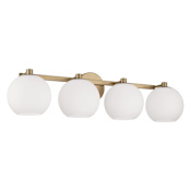 Capital Lighting Ansley 4 Light 31" Wide Vanity Light with Soft White Glass Shades Aged Brass