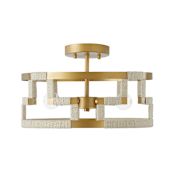 Capital Lighting Hala 3 Light 15" Wide Semi-Flush Drum Ceiling Fixture / Pendant Bleached natural Jute / Patinaed Brass