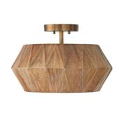 Capital Lighting Nadeau 15" Wide Semi-Flush Ceiling Fixture with Mango Wood Shade Light Wood / Patinaed Brass