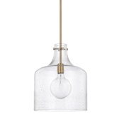 Capital Lighting Single Light 15" Tall Pendant with Seedy Glass Shade Aged Brass