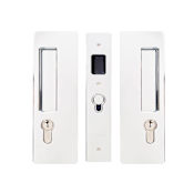 Cavilock Magnetic Latching Double Cylinder Pocket Door Pull for 1-3/8 Inch Door Thickness Bright Chrome