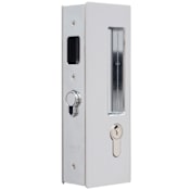 Cavilock Magnetic Latching Double Cylinder Pocket Door Pull for 1-3/4 Inch Door Thickness Bright Chrome