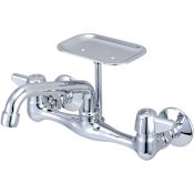Central Brass 1.5 GPM Wall Mounted Kitchen Faucet with 6" Swivel Spout, Soap Dish and Lever Handles Polished Chrome