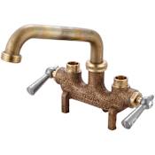 Central Brass Two Handle Laundry Faucet with Straddle Legs and 6" Tube Spout Rough Brass