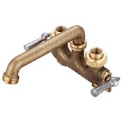 Central Brass Two Handle Laundry Faucet with 6" Cast Spout and Offset Legs for Wall Mount Rough Brass