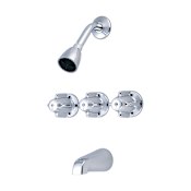 Central Brass Triple Handle Tub and Shower Trim with Shower Head, Tub Spout, and Knob Handles Polished Chrome