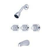 Central Brass Triple Handle Tub and Shower Trim with Shower Head, Slip-On Combo Tub Spout, and Knob Handles with 11" Centers Polished Chrome