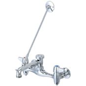 Central Brass Double Handle Wall Mounted Bridge Service Sink Faucet with 5-3/4" Fixed Spout, Top Brace to Wall and Lever Handles Polished Chrome