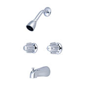 Central Brass Double Handle Tub and Shower Trim with Shower Head, Tub Spout, Knob Handles, and Built-In Diverter Polished Chrome