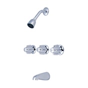 Central Brass Triple Handle Tub and Shower Trim with Shower Head, Tub Spout, and Knob Handles with 11" Centers Polished Chrome