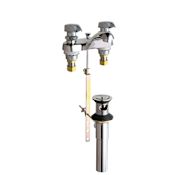 Chicago Faucets Centerset Bathroom Faucet with 4" Faucet Centers and Push Button Handles - Drain Assembly Included Chrome