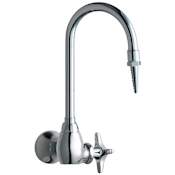 Chicago Faucets Wall Mounted Laboratory Faucet with Rigid/Swing Gooseneck Spout and Metal Cross Handle Chrome