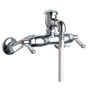 Chicago Faucets Wall Mounted Service Sink Faucet with Short Vacuum Breaker Spout, 60" Vinyl Hose and Metal Lever Handles Chrome