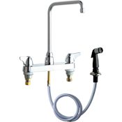 Chicago Faucets Commercial Grade High Arch Kitchen Faucet with Wing Handles and Side Spray - 8" Faucet Centers Chrome
