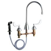 Chicago Faucets Commercial Grade High Arch Kitchen Faucet with Wrist Blade Handles and Side Spray - 8" Faucet Centers Chrome