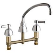 Chicago Faucets Commercial Grade Low Arch Kitchen Faucet with Lever Handles - 8" Faucet Centers Chrome