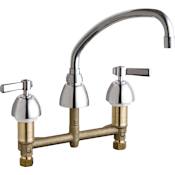 Chicago Faucets Commercial Grade Low Arch Kitchen Faucet with Lever Handles - 8" Faucet Centers Chrome