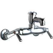 Chicago Faucets Wall Mounted Service Sink Faucet with Atmospheric Vacuum Breaker Rigid Spout with Pail Hook and Metal Lever Handles Chrome