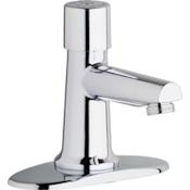 Chicago Faucets Single Supply Hot / Cold Water Basin Faucet with Self Closing Button Handle - 4" Centerset Installation Chrome