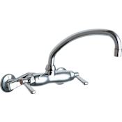 Chicago Faucets Wall Mounted Utility Faucet with Lever Handles and 9-1/2" Full-Flow Swing Spout Chrome