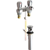 Chicago Faucets Centerset Bathroom Faucet with 4" Faucet Centers and Push Button Handles - Drain Assembly Included Chrome