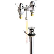 Chicago Faucets Centerset Bathroom Faucet with 4" Faucet Centers and Wrist Blade Handles - Drain Assembly Included Chrome