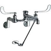 Chicago Faucets Wall Mounted Utility Faucet with Atmospheric Vacuum Breaker Spout, Pail Hook, Flush Valve Pipe Support and Wrist Blade Handles Chrome