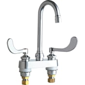 Chicago Faucets Commercial Grade Centerset Bathroom Faucet with Wrist Blade Handles - 4" Faucet Centers Chrome