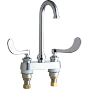 Chicago Faucets Commercial Grade Centerset Bathroom Faucet with Wrist Blade Handles - 4" Faucet Centers Chrome