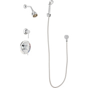 Chicago Faucets 2.5 GPM Shower Package with Lever Handles, Single Function Shower Head, 1.5 GPM Hand Shower and Hose Chrome