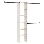 ClosetMaid SuiteSymphony 6 to 9 Foot Wide Closet System with 5 Shelf 16" Wide Tower and 3 Hanging Rods White Timber