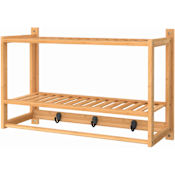ClosetMaid Bamboo 24" Wide Wall Mounted Display Shelf with Hooks Brown