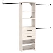 ClosetMaid SuiteSymphony 5 to 10 Foot Wide Closet System with 3 Rods, 2 Drawers, and 2 Angled Shoe Shelves White Timber
